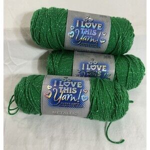 I Love This Yarn Metallic Jellybean 744 Green 5oz Medium #4 3 Acrylic Skeins